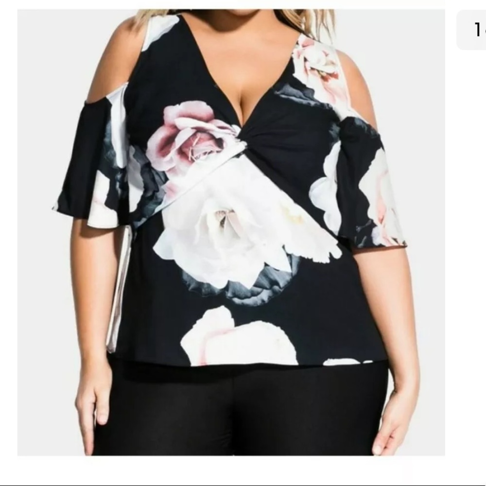 City Chic Floral Cold Shoulder Blouse - Picture 1 of 12